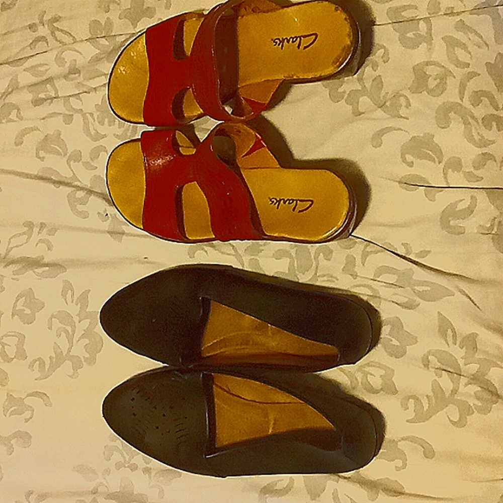 Black dress shoes (size 8 1/2) and red saddles (8 1/2 ) both are Clark's name br